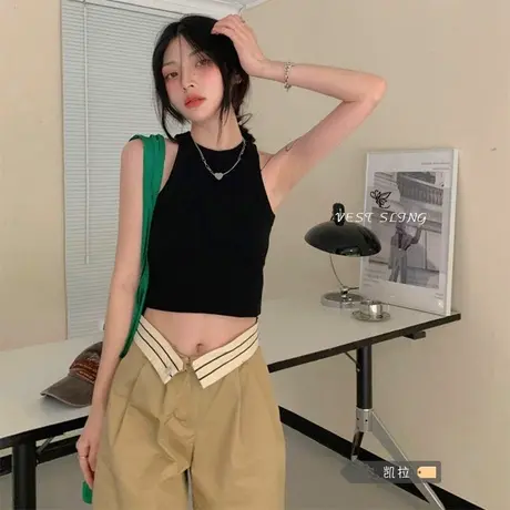 超火法式别致吊带小背心外穿潮网红夏季辣妹穿搭内搭短款上衣女商品大图