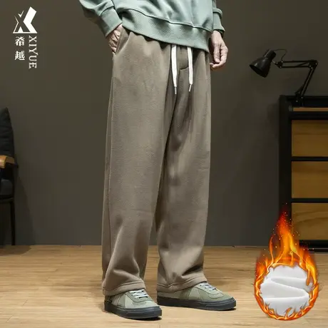重磅450g加绒加厚卫裤男保暖春季新款宽松大码男士休闲直筒裤子潮图片