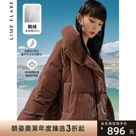 莱茵奥莱羽绒服秋冬廓形丝绒立领保暖短款面包服女商品大图
