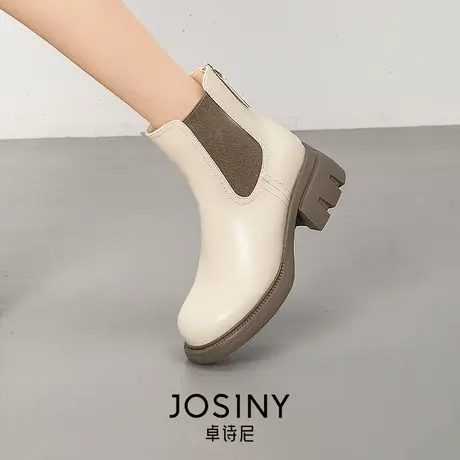卓诗尼米白色切西尔靴女2022新款秋冬时装靴弹力瘦瘦靴261R67795图片