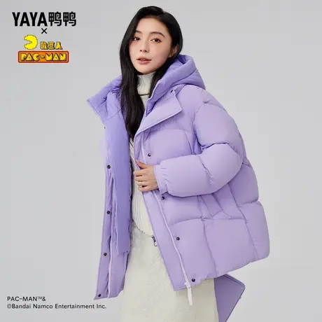鸭鸭吃豆人联名款羽绒服女2023年秋季新品短款连帽时尚保暖外套C图片