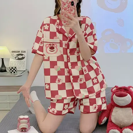 【小红书推荐】睡衣女夏天短袖短裤家居服套装草莓熊可爱甜美薄款商品大图