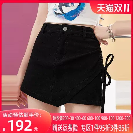 妖精的口袋黑色牛仔短裤女2023夏新款a字高腰超短裤显瘦辣妹热裤图片