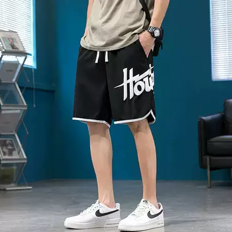 美式休闲短裤男士夏季薄款宽松五分裤子男生发泡印花篮球运动中裤商品大图