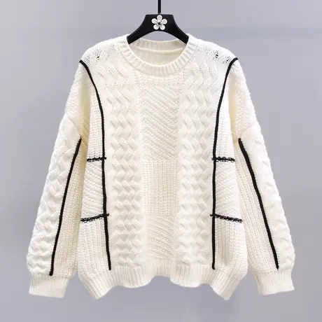 高级感拼色复古麻花毛衣女秋冬2023新款宽松时尚洋气外穿针织衫商品大图