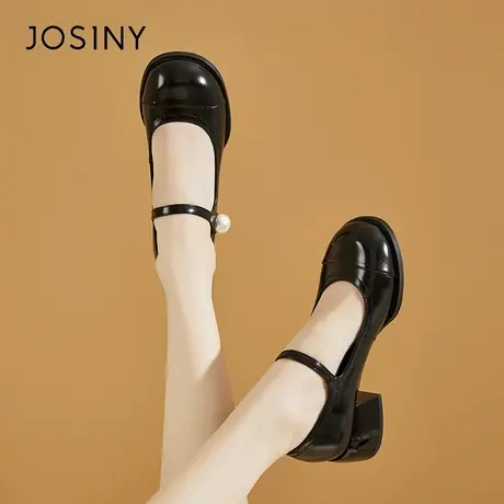 Josiny/卓诗尼玛丽珍鞋女2024新款春季黑色法式高跟鞋小皮鞋婚鞋商品大图
