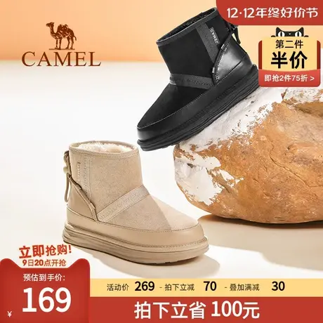 骆驼女鞋2023新款冬季加厚柔软保暖雪地靴时尚防滑耐磨舒适短靴女商品大图