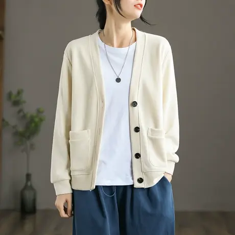 dza 纯棉宽松百搭长袖开衫2022新款秋季大码上衣女士休闲短款外套图片