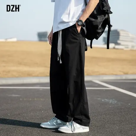 男生黑色阔腿休闲裤男直筒宽松裤子秋冬新款2023新款纯棉长裤百搭商品大图