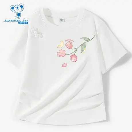 JU真维斯女童小小少年潮流时尚冰瓷棉中式短袖2025夏季凉感抗菌商品大图