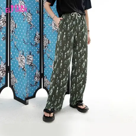 妖精的口袋满印凉凉裤垂感阔腿裤女2023夏季新款拖地裤宽松休闲裤商品大图