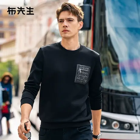 MrBu布先生易打理男款卫衣春秋字母口袋罗纹圆领长袖PT15596商品大图