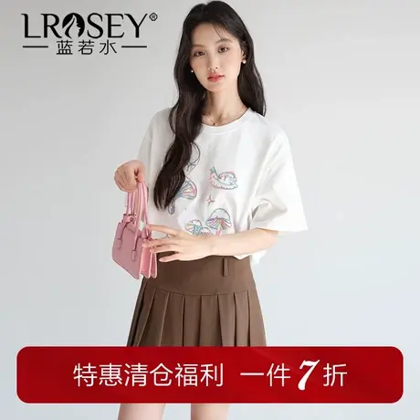 【七彩刺绣爽滑双面棉T恤】蓝若水大码2025夏装新款减龄宽松上衣商品大图