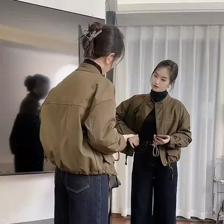 立领短外套女2025春秋季新款韩版宽松小个子风衣休闲夹克衫上衣潮商品大图