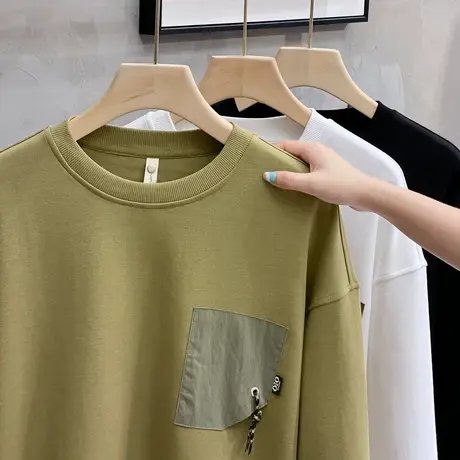 日系重磅圆领卫衣男春季款潮牌设计感百搭上衣春秋宽松情侣套头衫商品大图