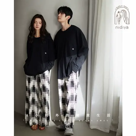 妮狄娅秋季情侣睡衣女柔软棉长袖宽松男休闲时尚春秋季家居服套装商品大图