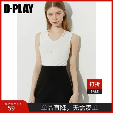 DPLAY【惠品】2025年夏季新款白色吊带背心女珍珠设计气质上衣商品大图