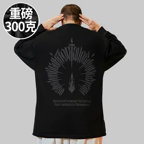 100%纯棉300g重磅学生胖子加肥加大码男装秋季休闲长袖T恤春季潮商品大图