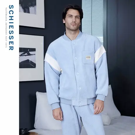 SCHIESSER舒雅男士暖绒绒羊羔绒棒球服加绒加厚家居服套装21880H图片