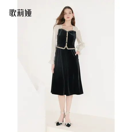 歌莉娅春季新款女装在逃公主小香风丝绒小礼服连衣裙1B1R4H050图片