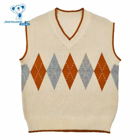 PV真维斯男童装 2025秋季新款菱形花纹时尚百搭童装无袖针织上衣图片