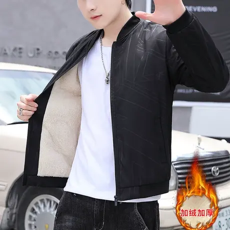 外套男士秋冬季加绒加厚棒球领夹克衫中青年大码休闲男装上衣褂子商品大图