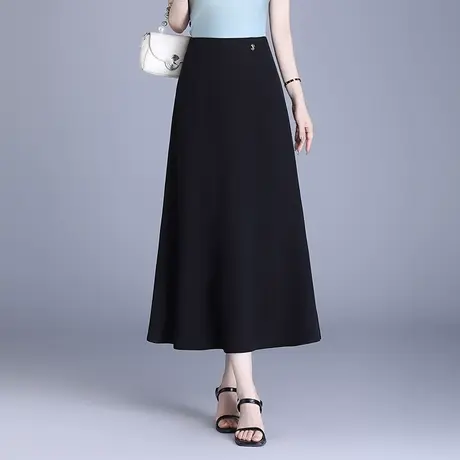 黑色冰丝a字裙女夏季2025新款高腰显瘦半身裙垂感中长休闲西装裙图片
