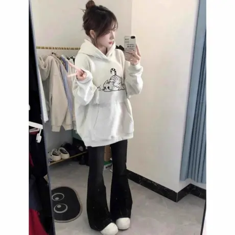 美式慵懒可爱猫咪连帽卫衣女早秋季2025超好看韩系学院风宽松外套商品大图