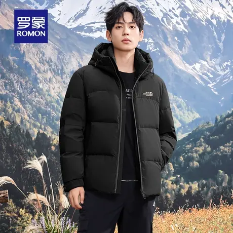 罗蒙男士时尚百搭短款连帽羽绒服2025冬季新款户外面包服保暖外套商品大图