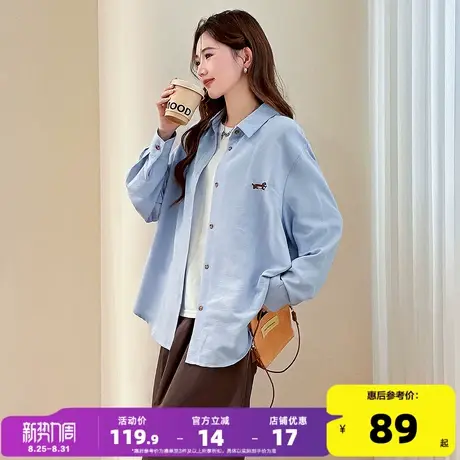 唐狮2025秋季衬衫女新款长袖纯色可爱日常百搭时尚宽松上衣商品大图
