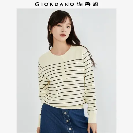 佐丹奴针织衫女装条纹毛织宽松圆领半开筒长袖针织衫 05353705商品大图