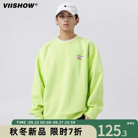 VIISHOW圆领卫衣男秋季潮牌新款时尚长袖T恤衫男士港风宽松休闲商品大图