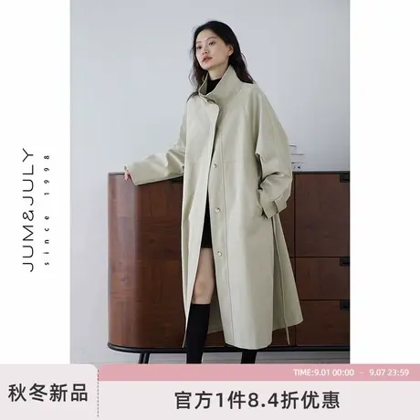 嘉茱莉韩版长款立领风衣女2025秋季新款上衣单排扣通勤休闲外套商品大图