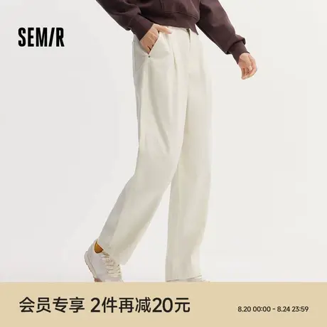 森马休闲裤女简约白色裤子宽松半长裤秋百搭运动裤打褶锥形裤女生商品大图
