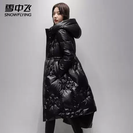 雪中飞时尚羽绒服女中长款连帽冬季新款收腰显高显瘦潮流保暖外套商品大图