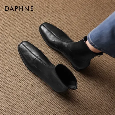 达芙妮方头切尔西短靴女2025新款冬季瘦瘦靴百搭粗跟显瘦马丁靴子商品大图