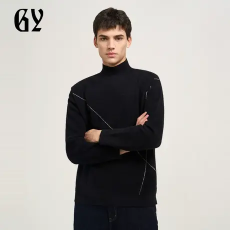 雅戈尔奥莱 GY男装男士半高领毛衫秋冬时尚厚款撞色针织上衣商品大图