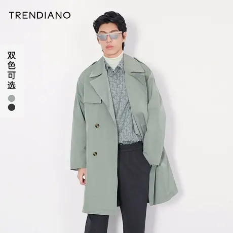 TRENDIANO潮牌官方春秋男装中长加厚宽松棉服复古风衣英伦风外套图片