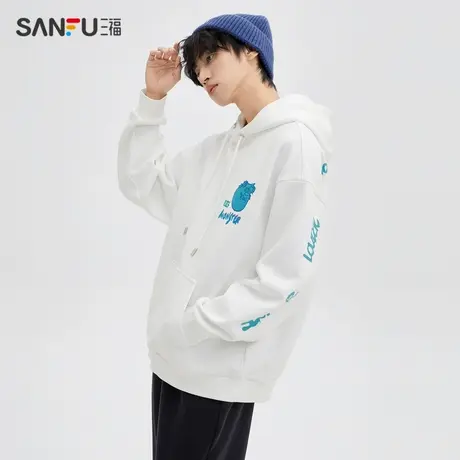 【怪兽大学联名】三福2023冬男士潮流印花纯棉连帽卫衣477074图片