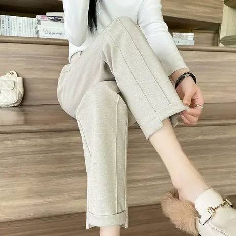 毛呢西装裤女冬季新款高腰显瘦直筒裤加厚百搭休闲小个子烟管裤子商品大图