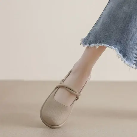 真皮法式小皮鞋女2023年春夏季新款平底晚风温柔玛丽珍鞋大码单鞋商品大图