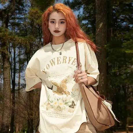 yep美式复古短袖t恤女夏装潮牌情侣装上衣设计感小众纯棉体恤国潮商品大图