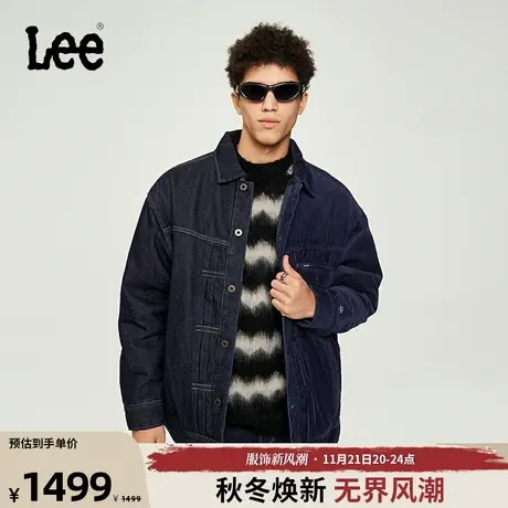 Lee商场同款23秋冬新品舒适灯芯绒拼接深蓝男牛仔棉服LMT0063086V图片