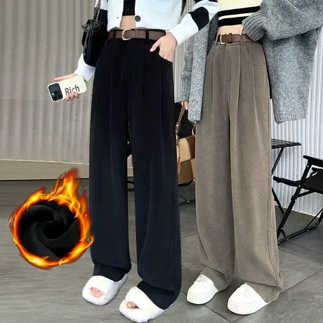窄版直筒裤女欧棉绒雪尼尔秋冬高腰垂感宽松显瘦百搭加绒休闲裤子商品大图