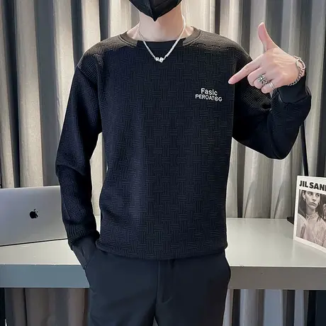 休闲纯色卫衣2023秋季新款字母印花格子高级感百搭长袖t恤打底衫商品大图