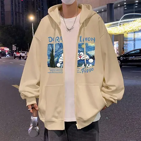 多啦A梦卫衣男春秋款2024新款连帽拉链开衫春季重磅宽松国潮外套商品大图