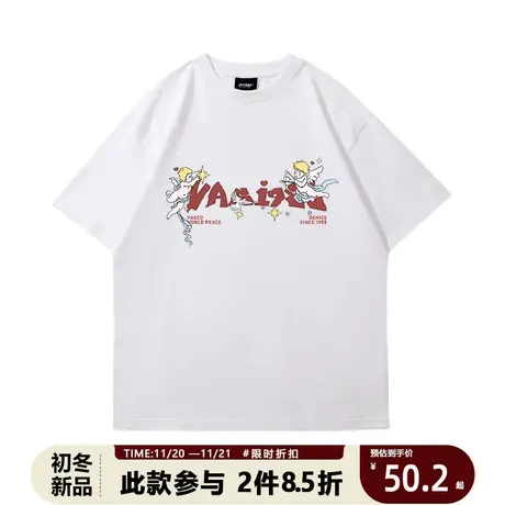 夏季美式hiphop可爱天使短袖t恤男女宽松chic艺术生小众情侣上衣图片