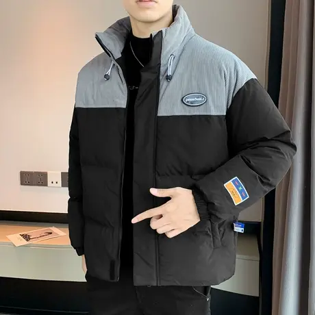 潮流立领棉衣男士2023年冬季新款大码拼色棉服宽松面包服加厚外套图片