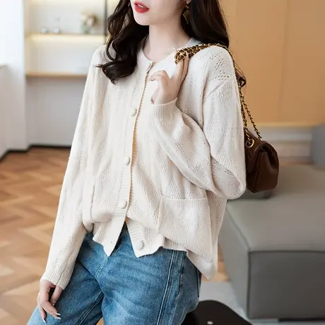 2023秋装新款韩版宽松纯色女开衫毛衣外套上衣长袖针织衫百搭长袖商品大图