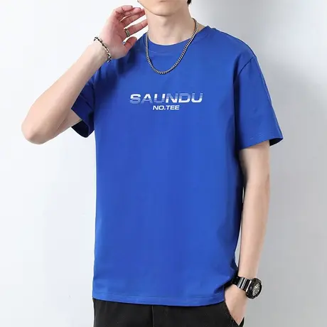 克莱因蓝重磅纯棉短袖t恤男夏季美式潮流宽松体恤液氨长绒棉半袖商品大图